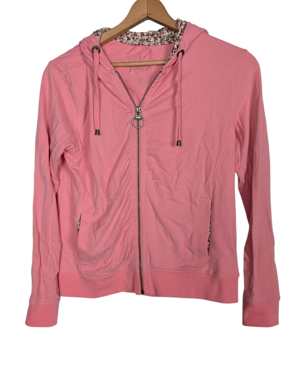 Barbour Zip Up Pink Floral Lined Girlie Feminine Comfy Hoodie Sweatshirt Size 10